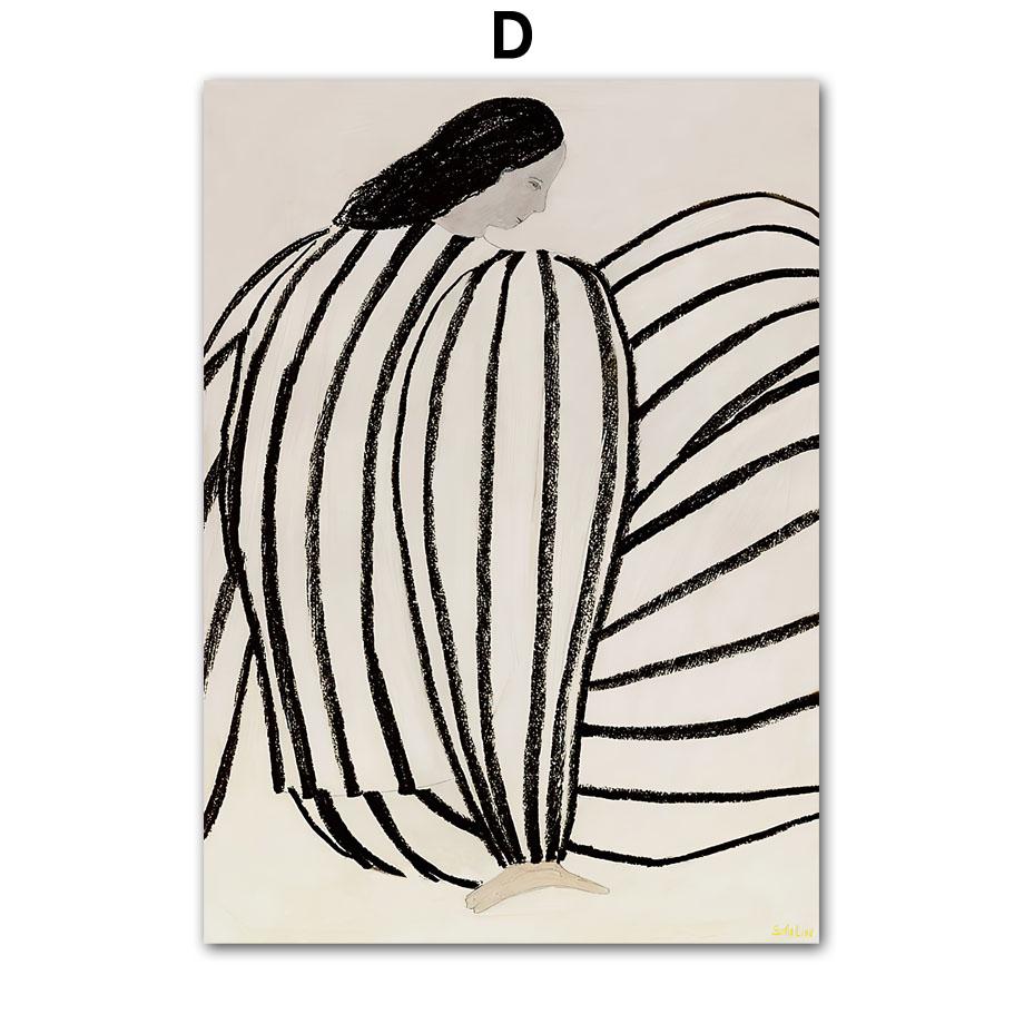 Abstract Stripe Girl Line Minimalist Wall Art Canvas Painting Nordic Posters And Prints Wall Picture For Living Room Home Decor