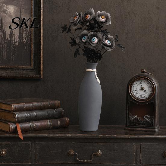 Halloween Themed Decor Eyeball Flower Stem, Artificial Rose Floral Pick with Eyeball, Party Decorations Gothic Black Branches for Vase, Home