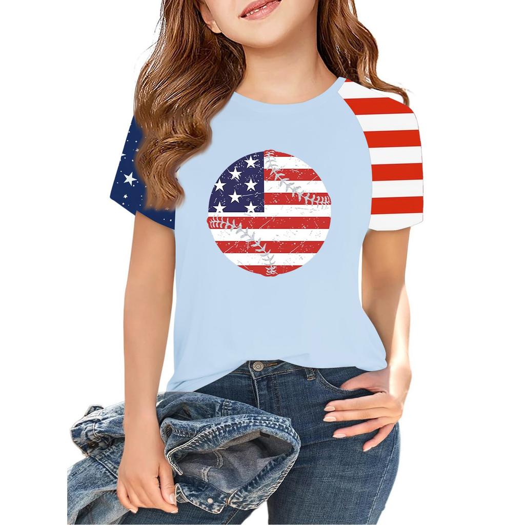 Tops For Youth Kids Boy And Girls 2-10 Years Round Neck Short Sleeve Trendy Tops