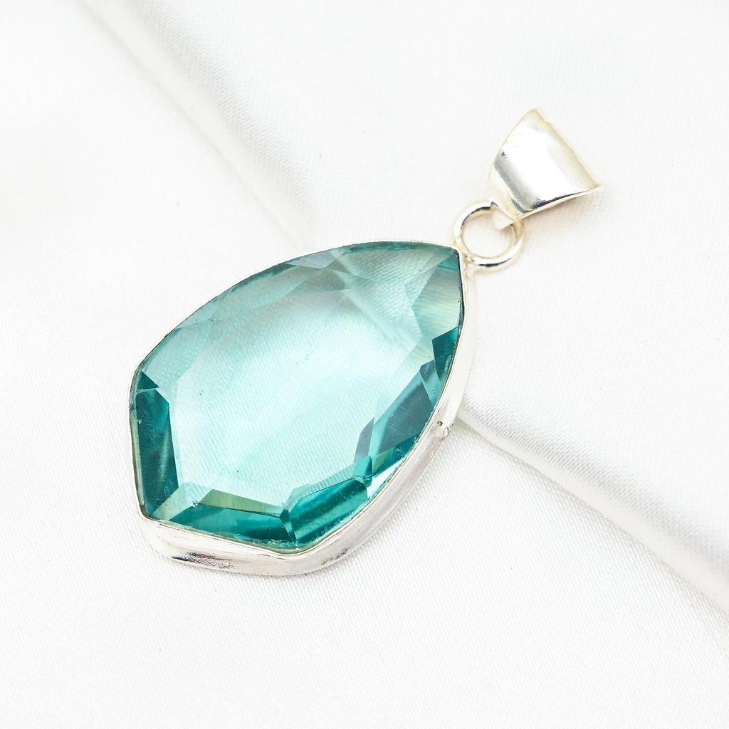 Wisiorek z apatytu akwamarynowego, wisiorek ze srebra próby 925, ręcznie robiona biżuteria z kamieni szlachetnych, prezent dla żony, nowy wisiorek