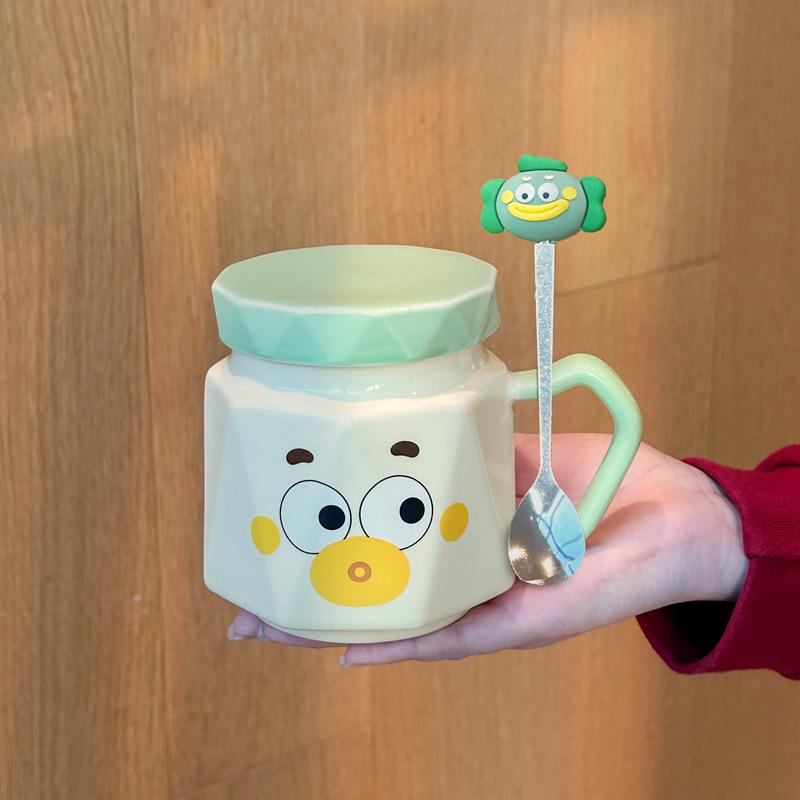 Birthday Gift Cute Clown Ceramic Water Cup Funny Couple Mug with Lid Spoon Office Coffee Milk Cup
