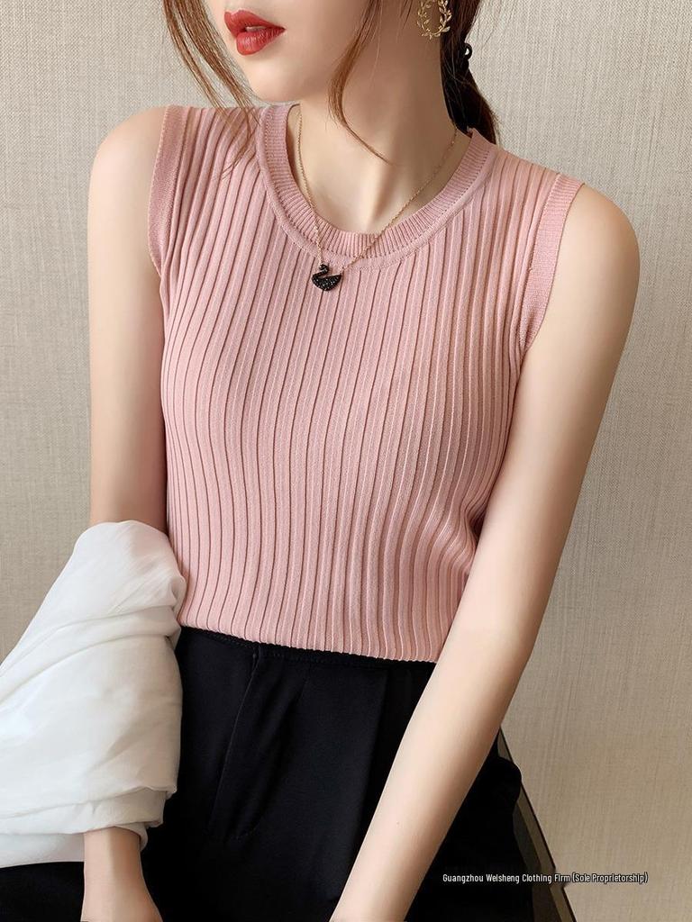 Women's Sleeveless Slim Knit Camisole with 3D Decoration