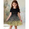 Girls Dresses Vintage Sequin Print Summer Short Sleeve Dress Children's Birthday Gift Toddler Costume Elegant Frocks