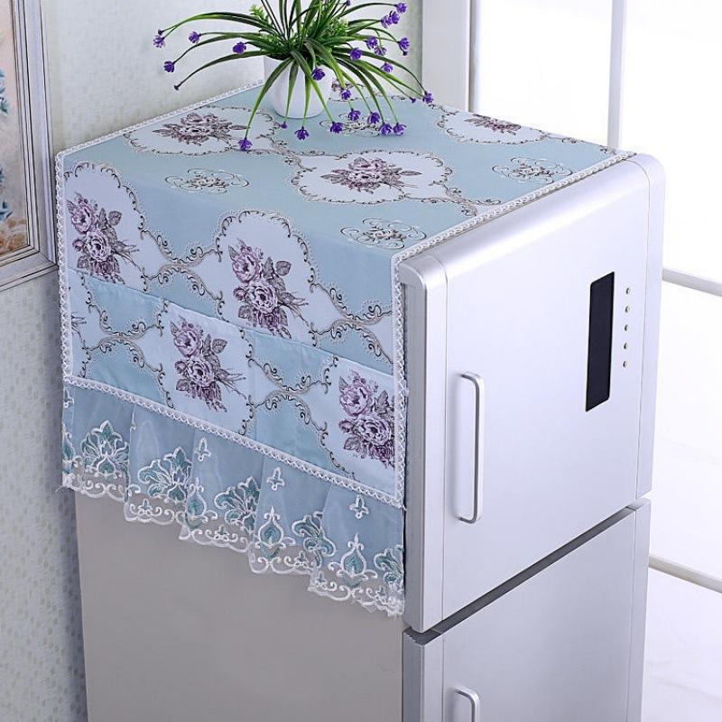 Rural Style Refrigerator Dust Cover with Lace Embroidery Patterns Anti Dust and Anti Stain Universal Size Double Door Refrigerator Decorative Cover