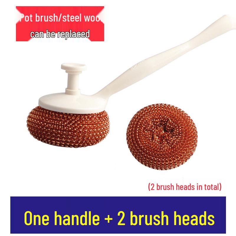 Miaojie Stainless Steel Long-Handled Pot Scrubber - Large, Non-Shedding Cleaning Brush for Kitchenware.