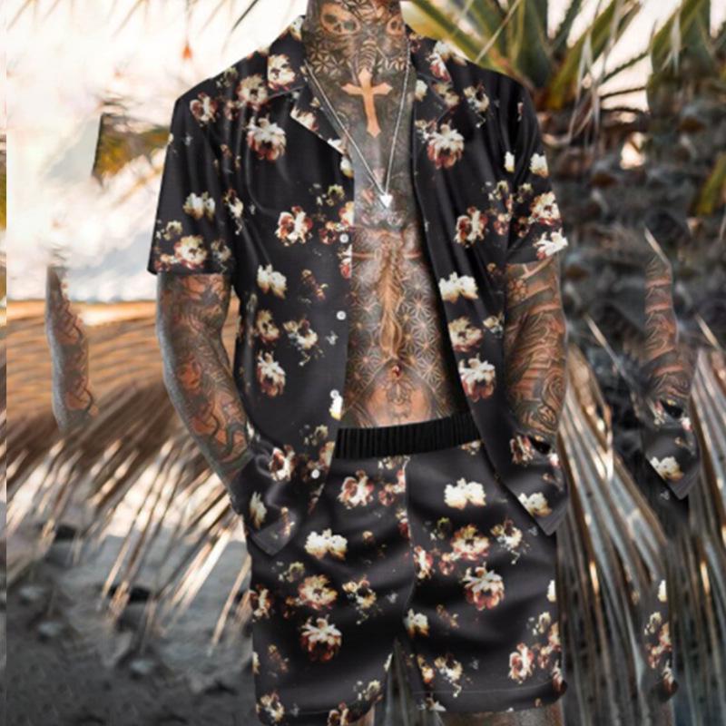 2022 Summer European & American Men's Casual Loose Short-sleeved Shirt & Shorts Beach Set