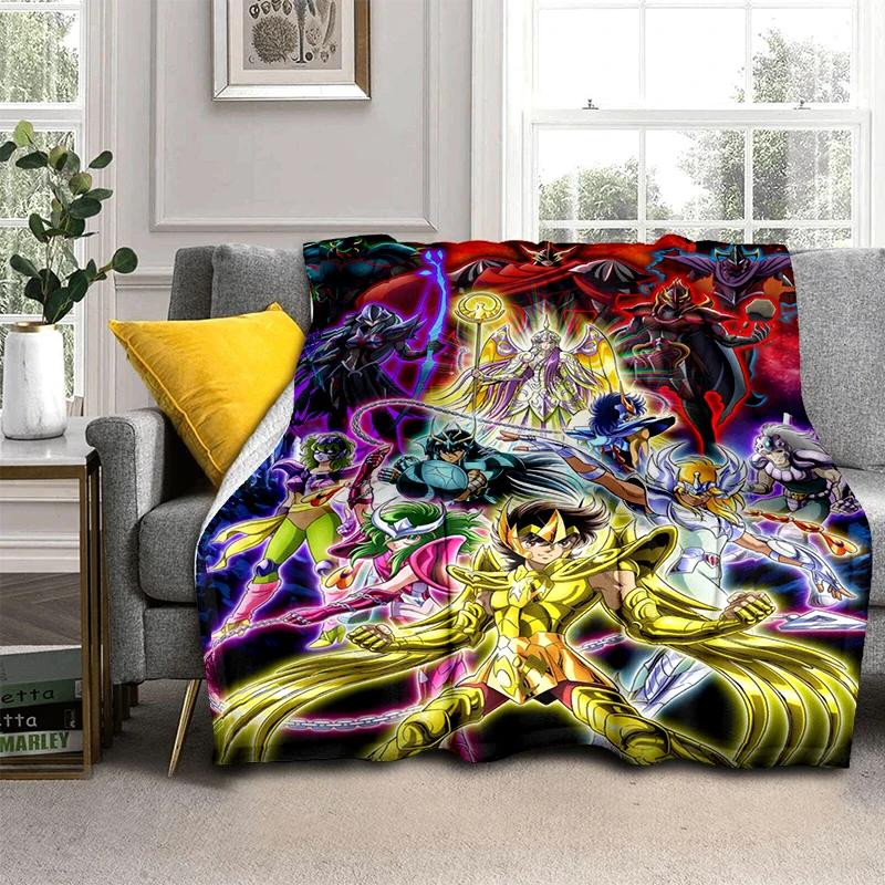 Anime Saint Seiya Glod Pattern Throws Blanket for Baby Hiking Picnic Bed Super Soft Cute Kawaii Flannel Blanket Birthday Gift