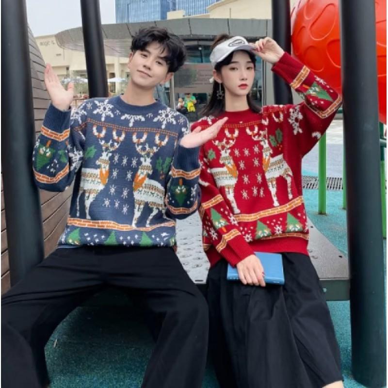 Unisex Oversized Knit Sweater Christmas Winter Casual Wear Soft Breathable Long Sleeve Pullover In Red Blue Green