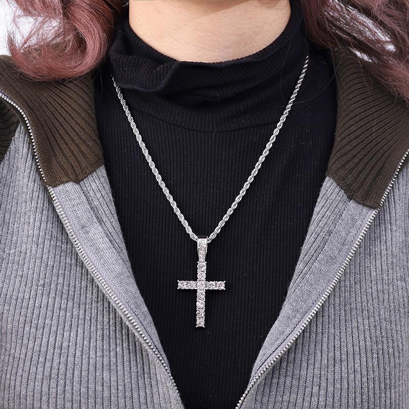 Full Diamond Cross Pendant Personalized Light Luxury Accessories Jewelry Environmental Friendly Alloy Retro Cross Fried Dough Twists Necklace