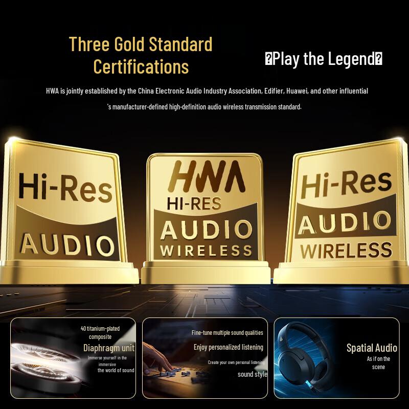 EDIFIER W820NB Three Gold Standard Hi-Res Active Noise Cancelling Bluetooth Headphones