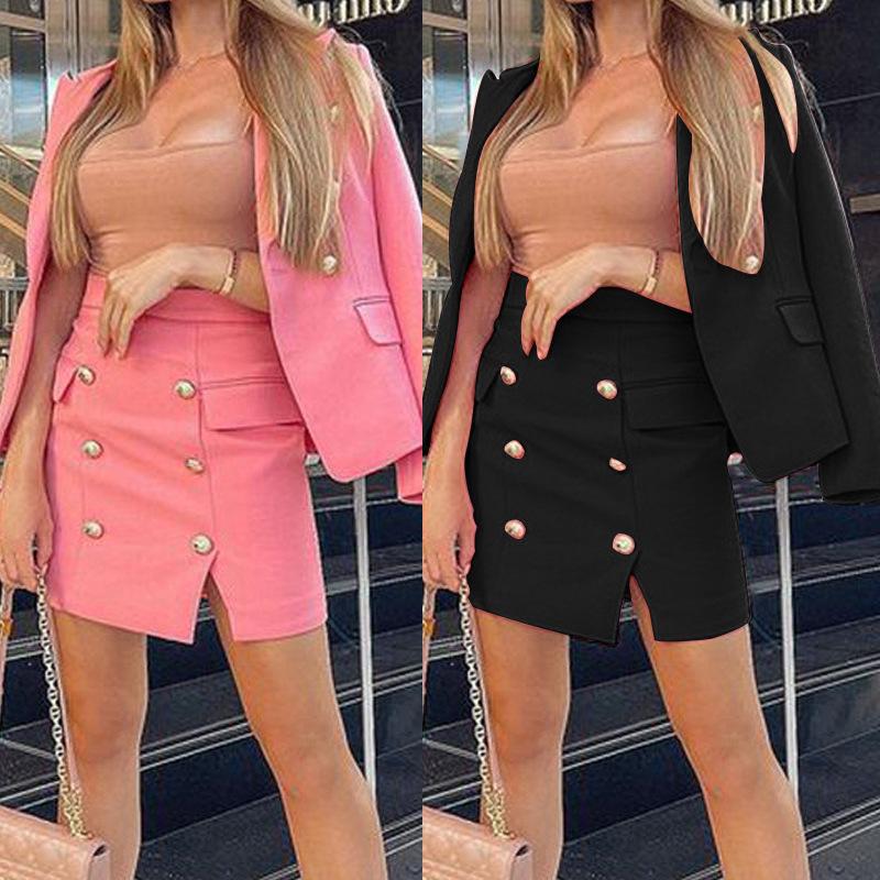 FD430 Autumn/Winter 2024 Women's Chic Two-Piece Set: Blazer & Midi Skirt