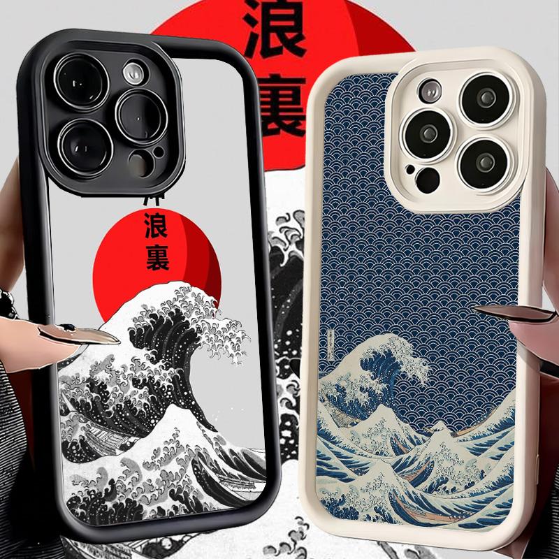 Phone Case for iPhone 17 Air 16E 15 16 Pro Max Japanese Wave Kanagawa Surfing Cover 14 Plus 13 12 Mini Soft Shell Silicone Funda