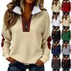 Damen-Halbreißverschluss-Sweatshirt mit Kragen und Ellbogen-Patches