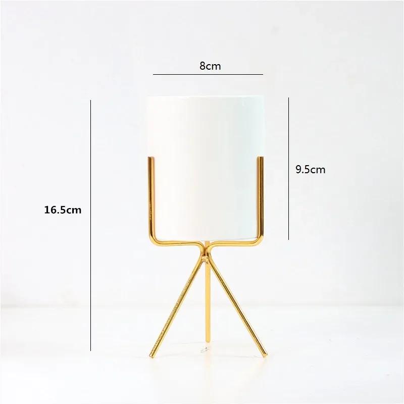 Nordic Ceramic Iron Art Marble Vase Pattern Rose Gold Green Table Plant Pot For Home Office Vases Decor Succulent Flower Pot