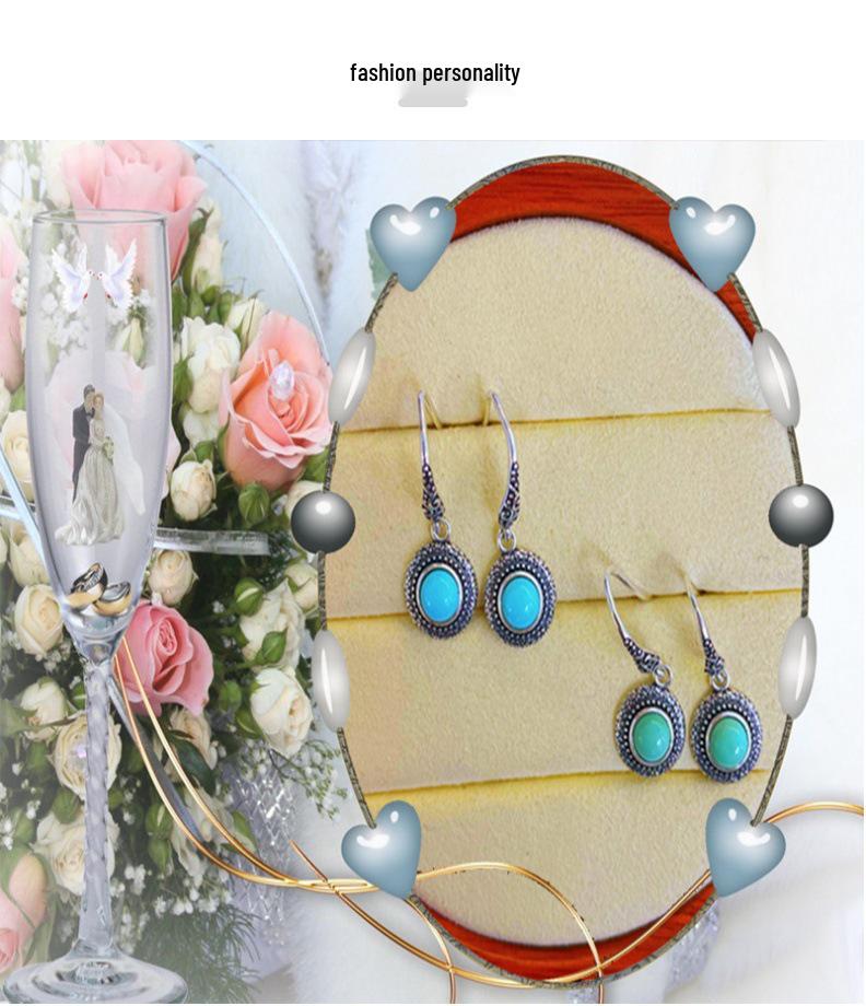 Europäische & Amerikanische S925 Silber Türkis Retro Böhmische Hängeohrringe mit Ohrhaken