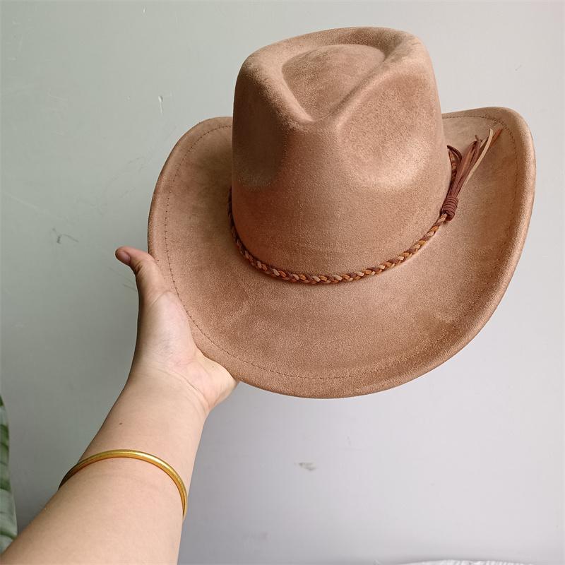 Cowboy Hat Suede Solid Color Men and Women Wide Brim Jazz Hat Outdoor Sun Hat Suitable for All Kinds of Parties Knigh