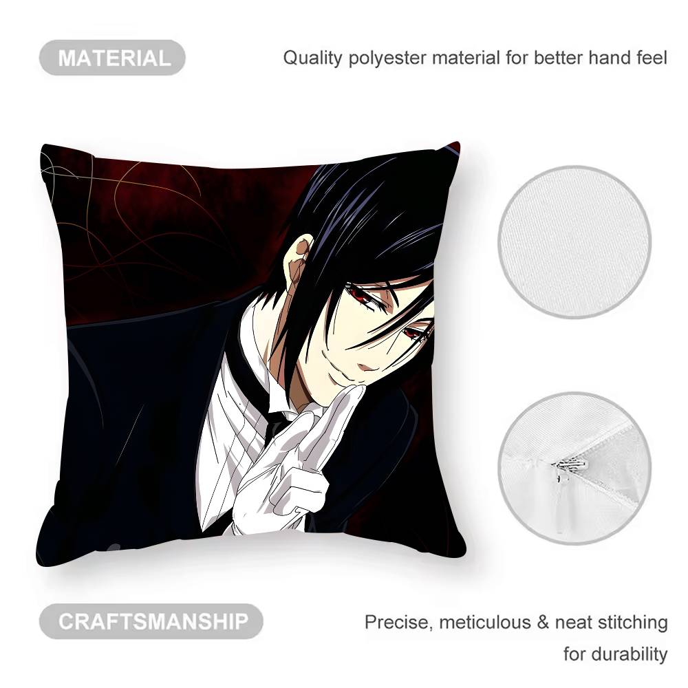 Манга B-Black B-Butler Наволочка Наволочка против пылевых клещей Невидимая молния Шелковистый короткий плюш Чехол для диванной подушки 12x12Inch