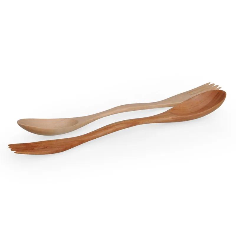 Wooden Simple Spoon Fork Outdoor Portable Multifunctional Tableware Creative Design Dual Use Dinnerware Household Kitchen Tool YLE058