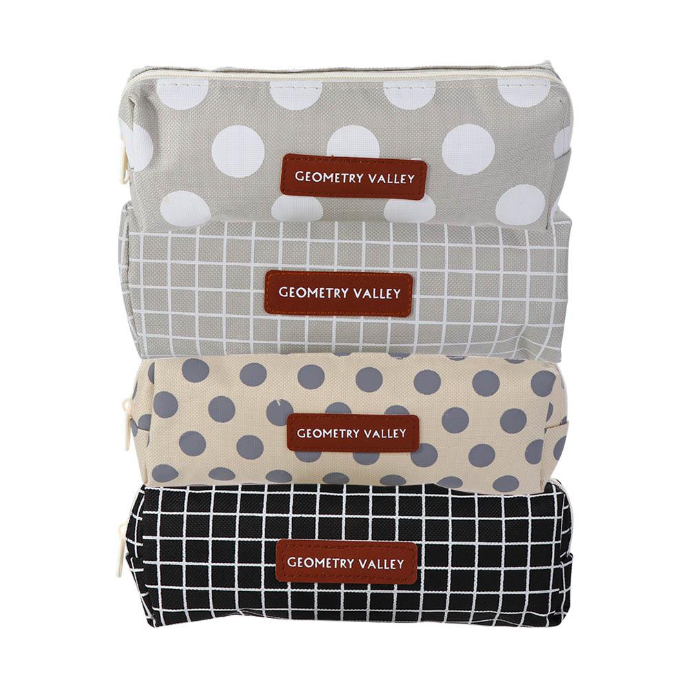 School Supplies Geometry Grid Stationery Bag Pencil Pouch Canvas Pencil Case Pen Case Pen Holder
