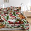 3pcs Christmas Holiday Gifts, Santa Claus & Gingerbread Man Bedding Set with 1 Quilt Cover and 2 Pillowcases (No Core), Anime Cartoon Design