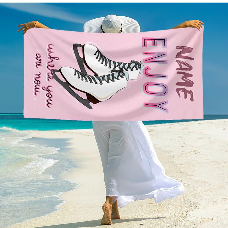 Custom Name Ultra-Soft Beach Towel with figure skating Theme,Ideal for Pool - Camping, Diving - Perfect Travel Essential, Vibrant Beach Towel.