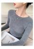 Women's Wool-Cashmere Slim Fit Seamless Sweater, Long Sleeve, Versatile Knit Base Layer with Round Neck and Rolled Hem.