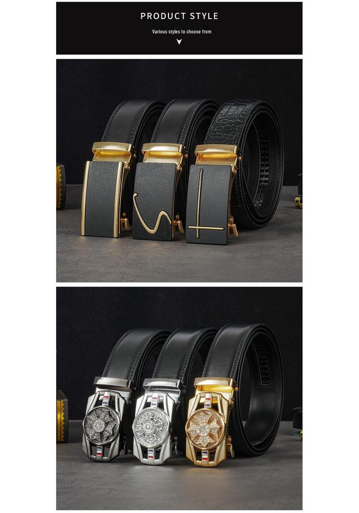 Men's Genuine Leather Automatic Buckle Cowhide Belt - Business Casual Style