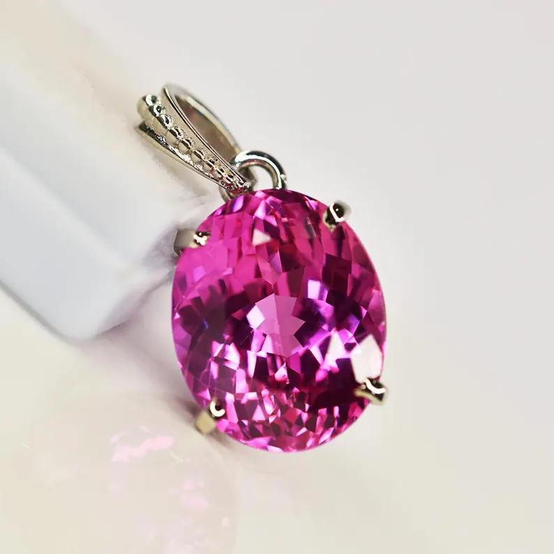 Natural Purple Sapphire Pendant 30 ct Oval Cut 925 Sterling Silver September Birthday Birthstone