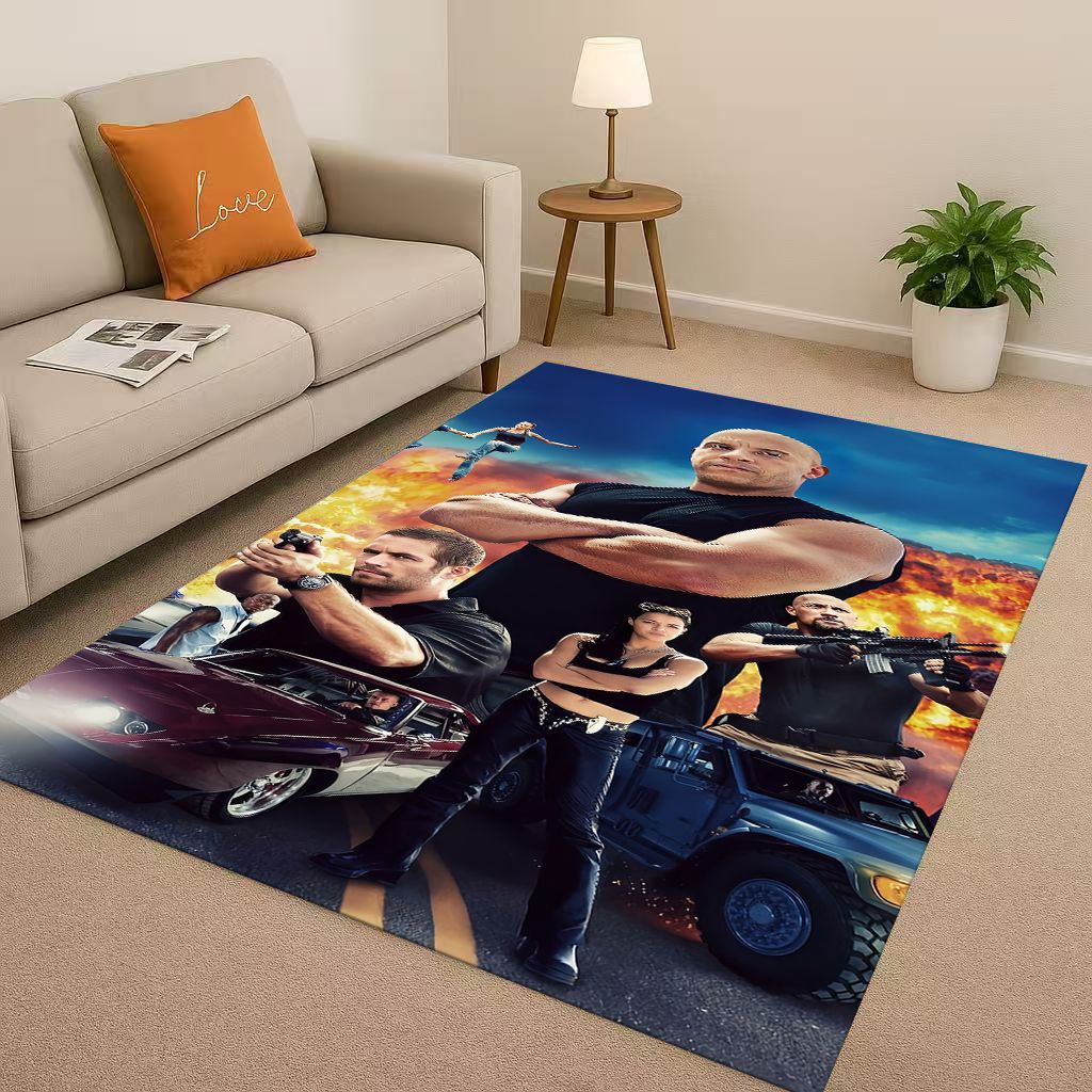 HD Fast F-Furious Vin Diesel Racing Car Living Room Non-Slip Area Rug Carpet for Bedroom Playroom Sofa,Easy Clean Home Doormat