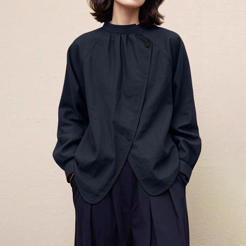 ZANZEA Lässige Bluse mit Stehkragen und einfarbigen Langarmshirts für Damen