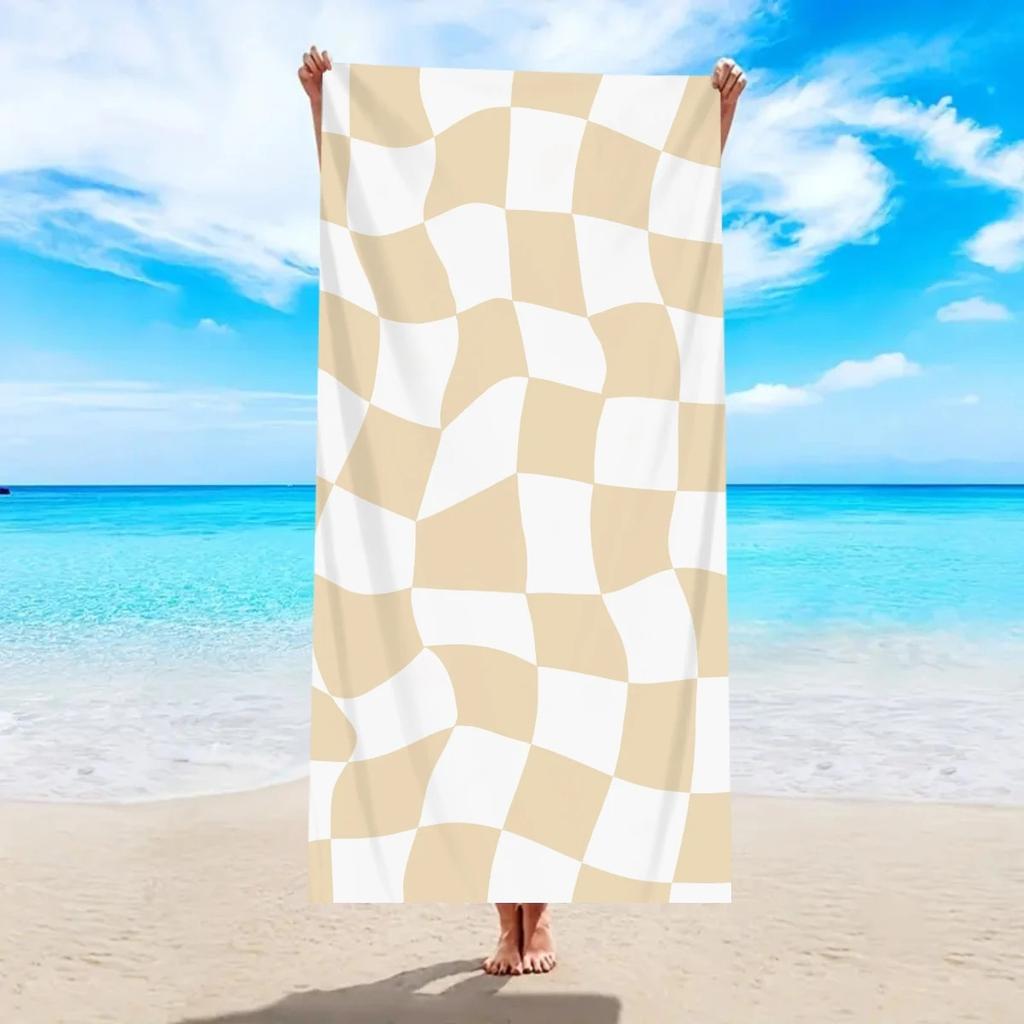 Large Beach Towel For Women Men Wavy Plaid Bath Towel Oversized Quick Dry Sand Free Swimming Pool Travel Shower Blanket