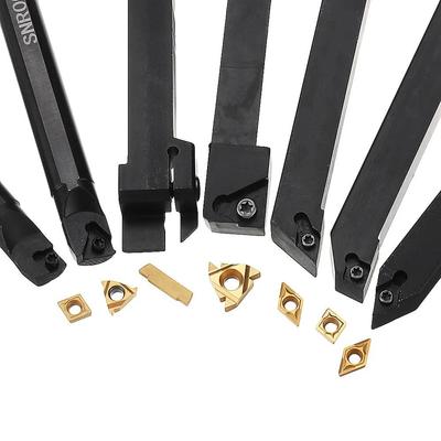 1 jeu de porte-outils de tournage à tige de 8/12/16 mm, barre d'alésage, outils de tournage, fraise, tige de tournage de métaux, plaquettes de carbure industrielles