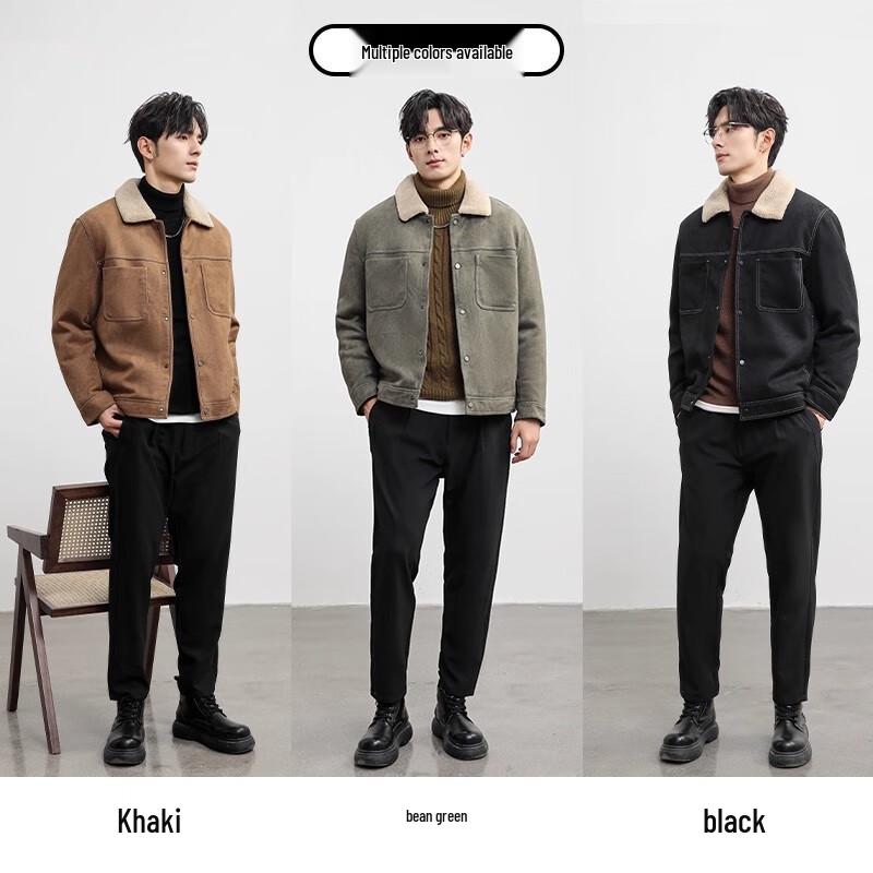 ROMON Men's Faux Suede Short Loose Fit Lapel Jacket