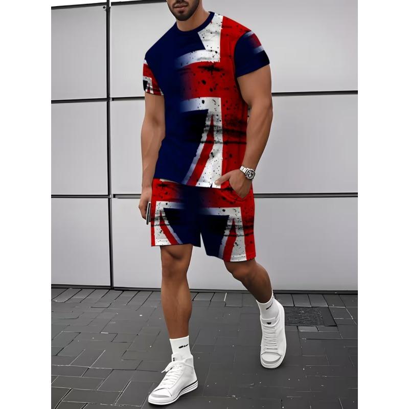 3D Summer Men's Short Sleeve Suit Fashion Street Short Sleeve Shorts