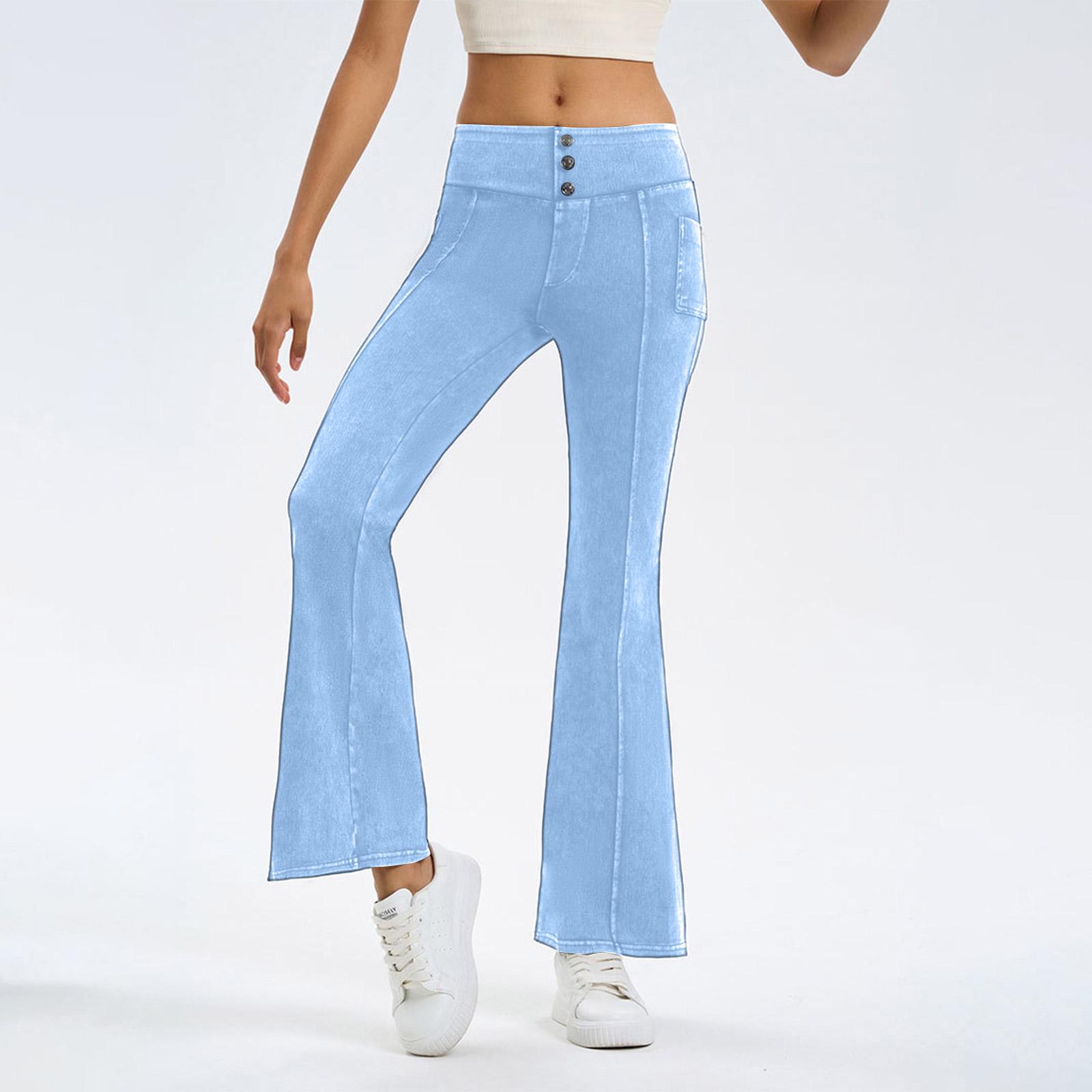 

Женские джинсовые расклешенные брюки для йоги Женские высокоэластичные с утягивающим животом и подтягивающие бедра карманы Спортивные фитнес повседневные брюки XXL