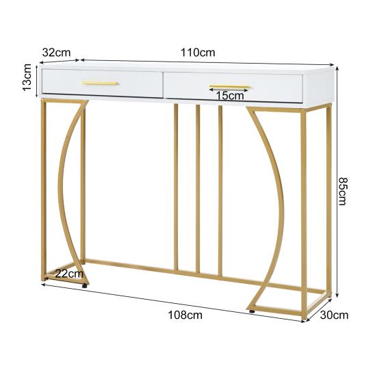 Console Table with 2 Drawers Light Luxury Modern Metal Golden Frame Living Room Farmhouse Long Hallway Table Behind Sofa Narrow Entryway