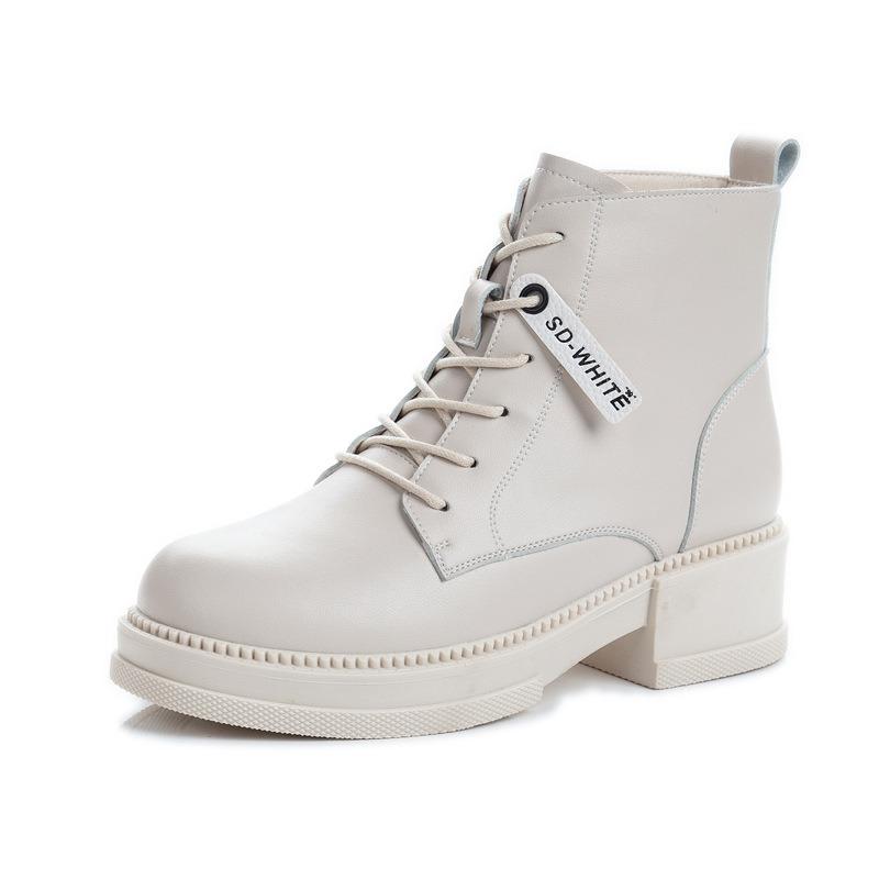 Leather Martin Boots Women's Autumn and Winter Medium Tube Retro Thick Heel Short Boots Women's Trend