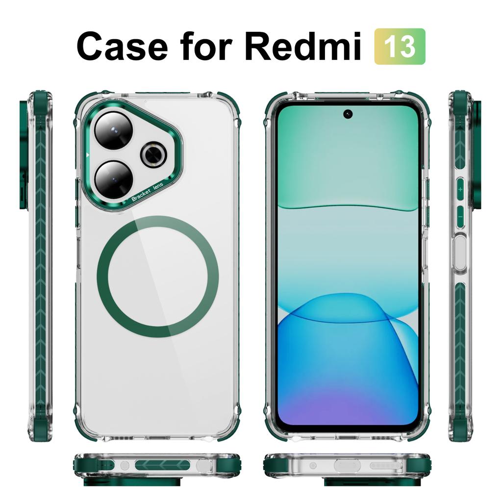 For Xiaomi Redmi 13 4G/5G Clear Phone Case with Lens Kickstand Cover Magnetic Case