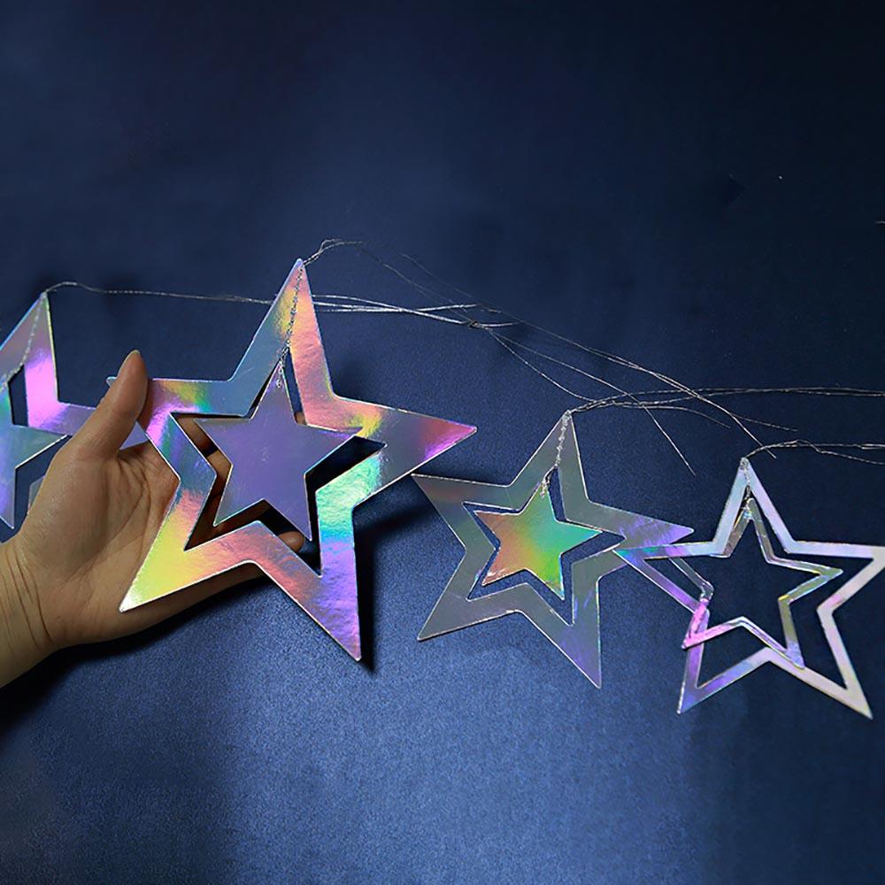 

7 шт./упак. выдалбливают звезду с блестящей бумагой на Рождество, Новый год, свадьбу, день рождения, вечеринку, домашнее кафе, витрину, подвесные украшения, принадлежности для украшения Laser silver