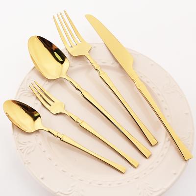Ensemble de 5 pièces de couverts dorés Couteau Fourchette Cuillère Ensemble de vaisselle Four à gâteau à dessert Cuillère à café Vaisselle Acier inoxydable Couverts occidentaux