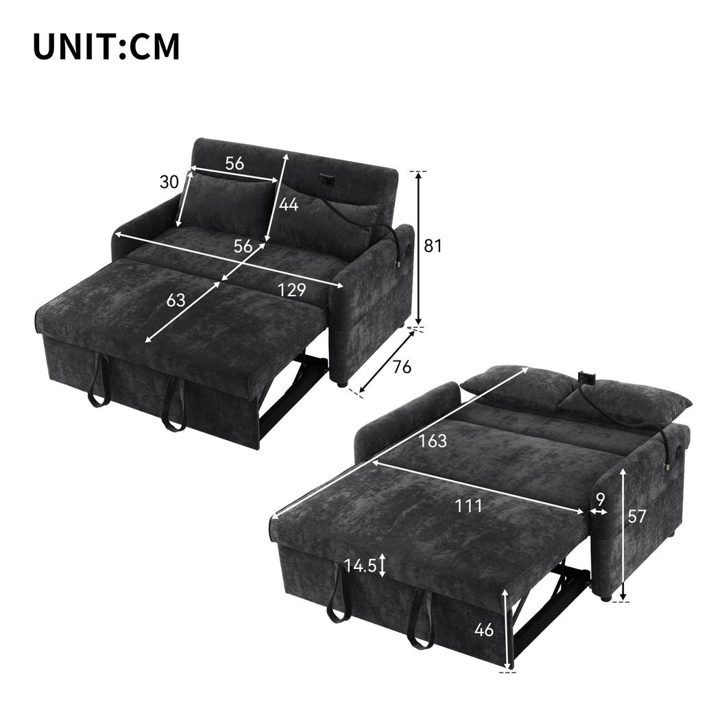 Sofa Bed Flieks 2-seater Sofa with Sleep Function, Adjustable Backrest, USB Ports and Mobile Phone Holder