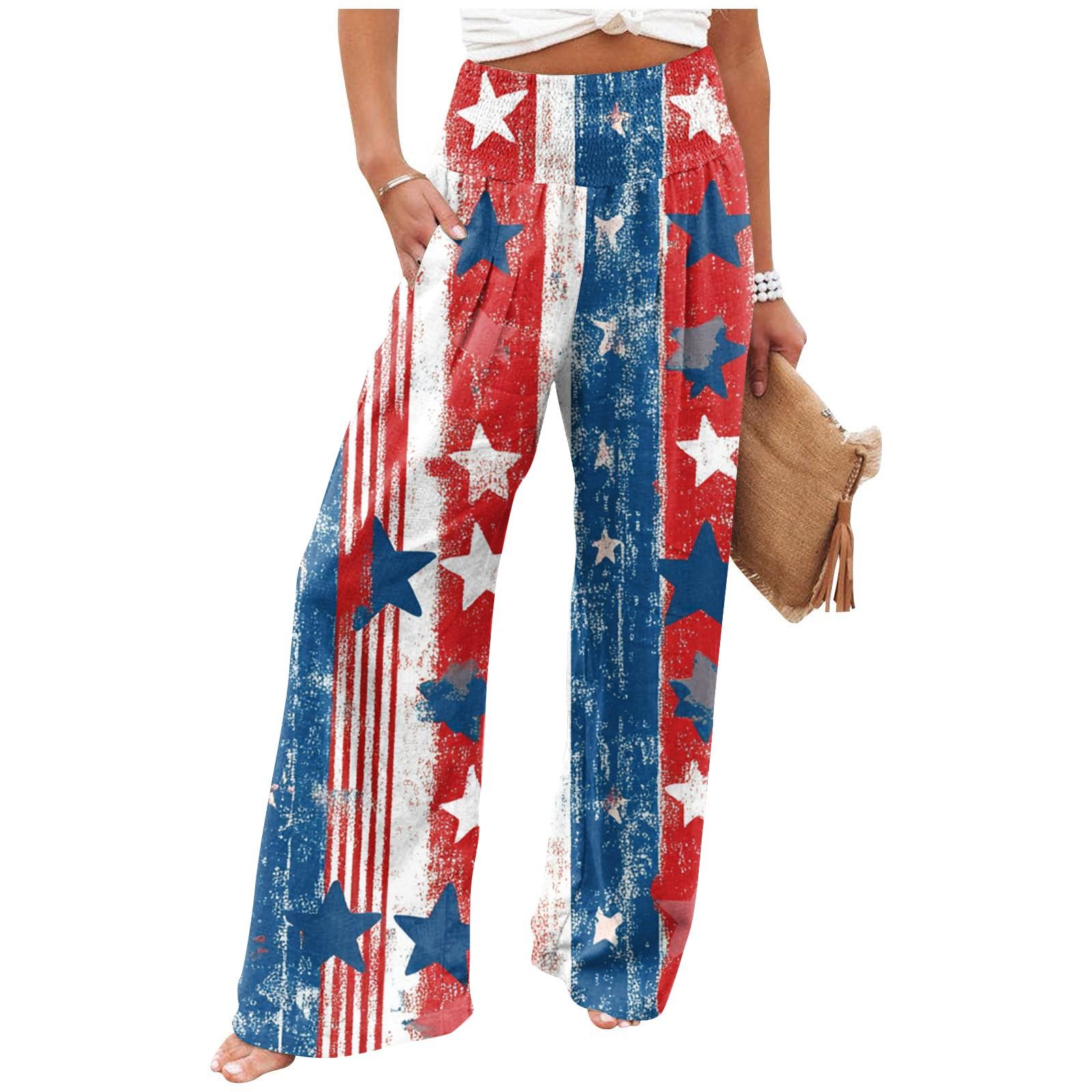 

Женские летние эластичные брюки из хлопка и льна свободного кроя с принтом ко Дню независимости XL