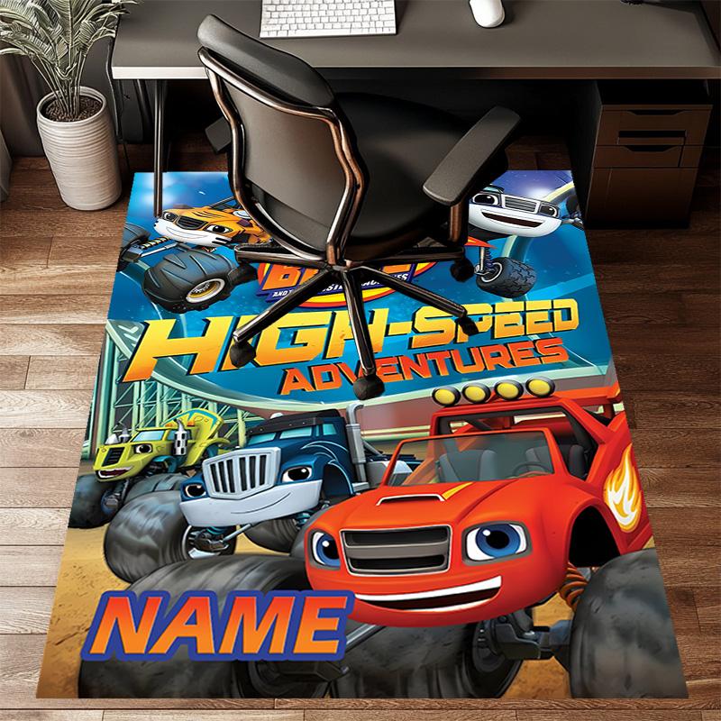 Custom Blaze and the Monster Machines Mat Personalized Name, Polyester Washable Indoor Entryway Rug, Gift for Christmas, Easter, Thanksgiving Day