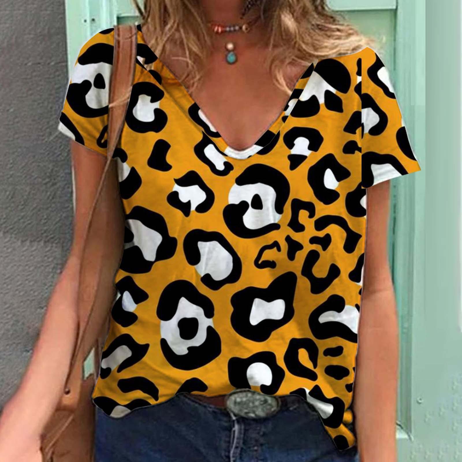 

Женские топы с 3D леопардовым принтом и коротким рукавом с V-образным вырезом, летние футболки для влюбленных пар M