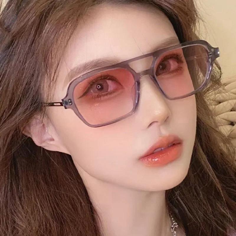 Vintage Brand Rectangle Sunglasses Women Blue Shades for Women 90s Retro Double Beam Square Sun Glasses Men UV400 Gafas