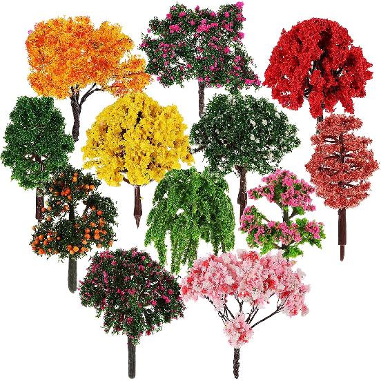 LIOOBO Fairy Garden Tree Plant Ornament: Miniature Garden Accessories, 12pcs Mixed Model Trees 2.1-2.5 Inches for DIY Crafts Micro Landscape Train