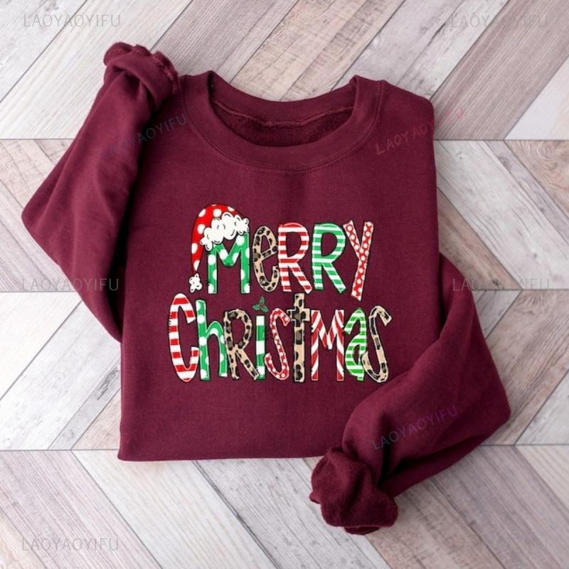 Merry Christmas Sweatshirt Winter Hoodie Womens Retro Gift Xmas Holiday Fashion Soft Comfortable Autumn and Winter Thermal Hoody