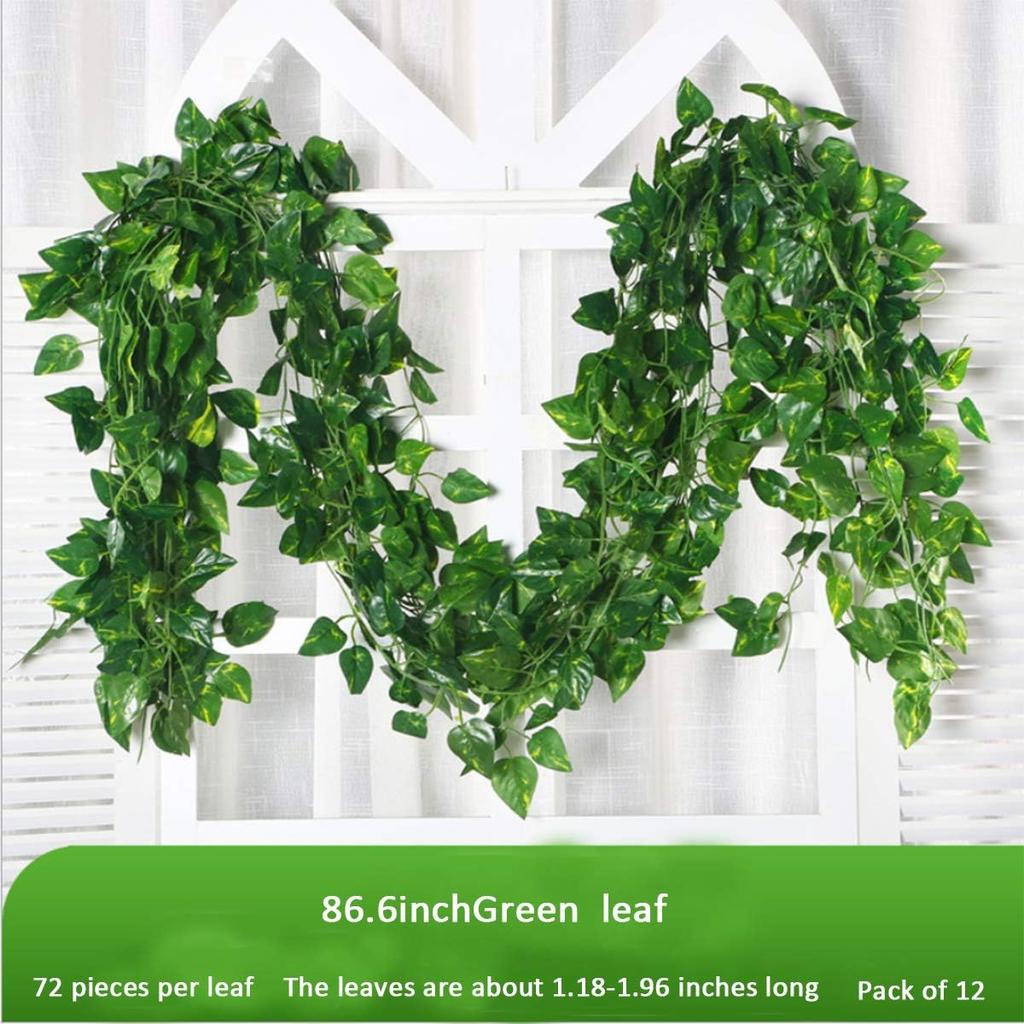 100/2M Artificial Green Ivy Vine Garland Fake Leaf Plants Rattan Hanging Creeper Garlands for Garden Wedding Party Wall Decors