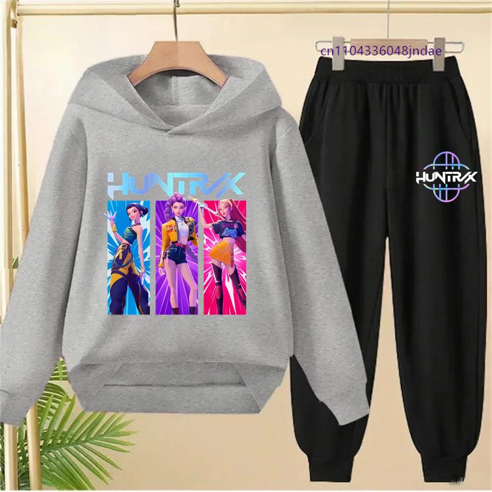 KPop Demon Hunters Print Hoodie Kids Cartoon Clothes Girls Hooded Sweatshirts Pants 2pcs Set Toddler Boys Outfits