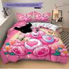 Pink Heart Bear Rainbow Print 3Pcs Bedding Setduvet Cover With 2 Bedropillowcase Home Birthday Gift